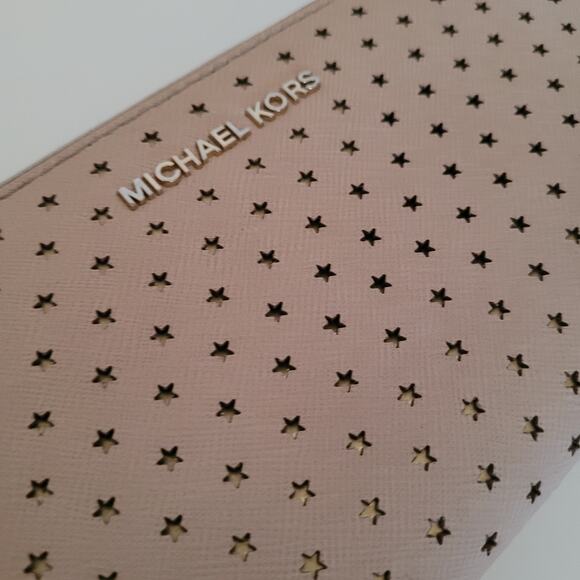MICHAEL KORS Pink Star Leather Zip Around Wallet Large Clutch 8x4 Logo Classic - Picture 11 of 11